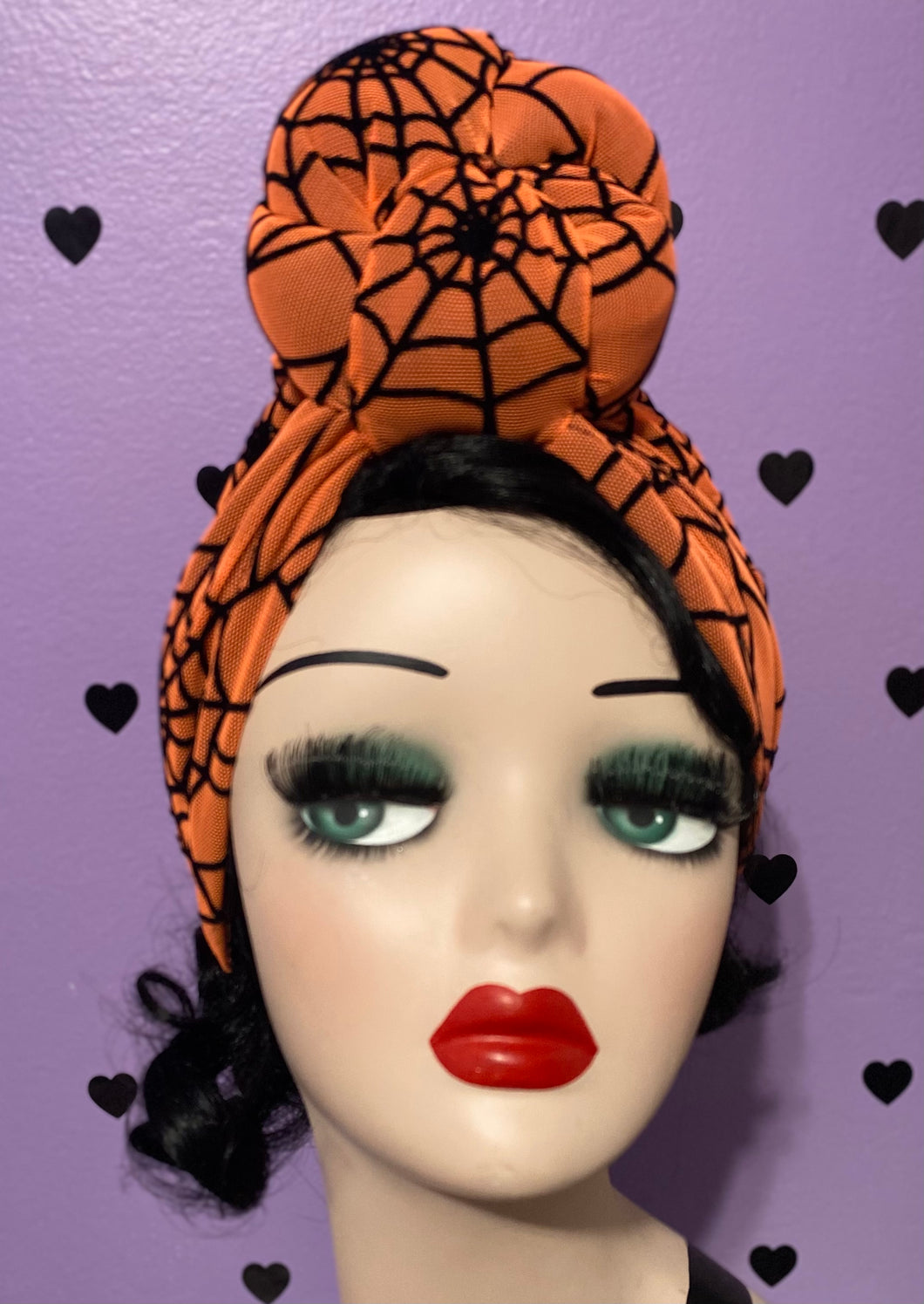 Orange mesh spiderweb LARGE double knot full coverage turban